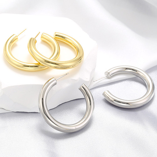 1 Pair Simple Style C Shape Brass Plating 18K Gold Plated Ear Studs