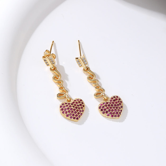 Fashion Heart Shape Copper Plating Zircon Drop Earrings 1 Pair