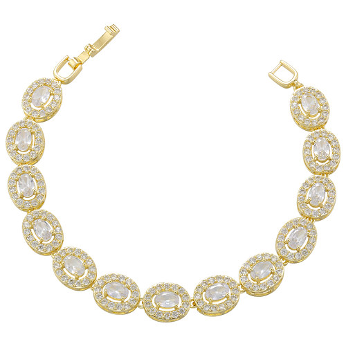 Casual Elegant Simple Style Square Oval Copper Plating Inlay Zircon 18K Gold Plated Bracelets