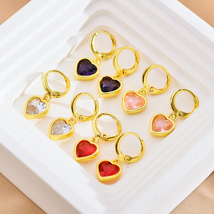 1 Pair Sweet Heart Shape Plating Inlay Copper Zircon Gold Plated Drop Earrings
