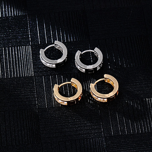 1 paire de boucles d'oreilles élégantes avec incrustation de placage géométrique en cuivre et Zircon plaqué or et argent