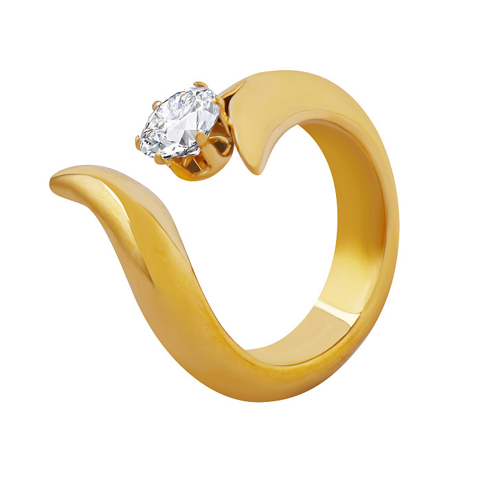 Lujosos anillos chapados en oro de 18 quilates con incrustaciones de acero de titanio geométrico brillante