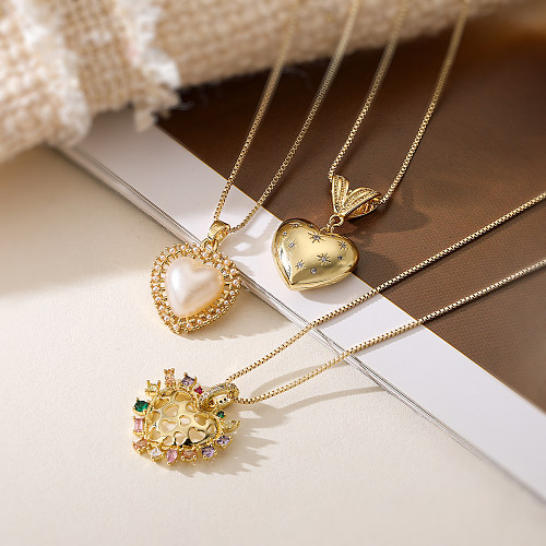 Elegant Lady Heart Shape Copper 18K Gold Plated Zircon Pendant Necklace In Bulk