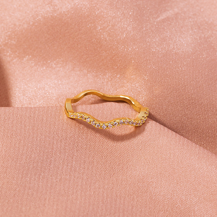1 peça de anéis de zircão embutidos com revestimento de cobre e ondas da moda