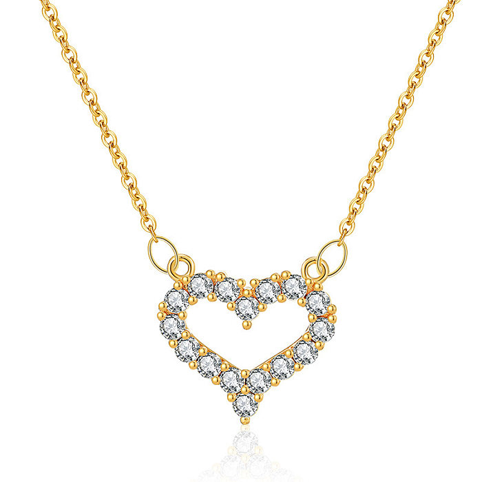 Cute Heart Shape Copper 18K Gold Plated Zircon Pendant Necklace In Bulk