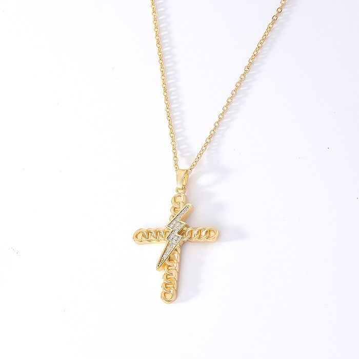 Hip-Hop Retro Cross Copper Plating Inlay Zircon Gold Plated Pendant Necklace