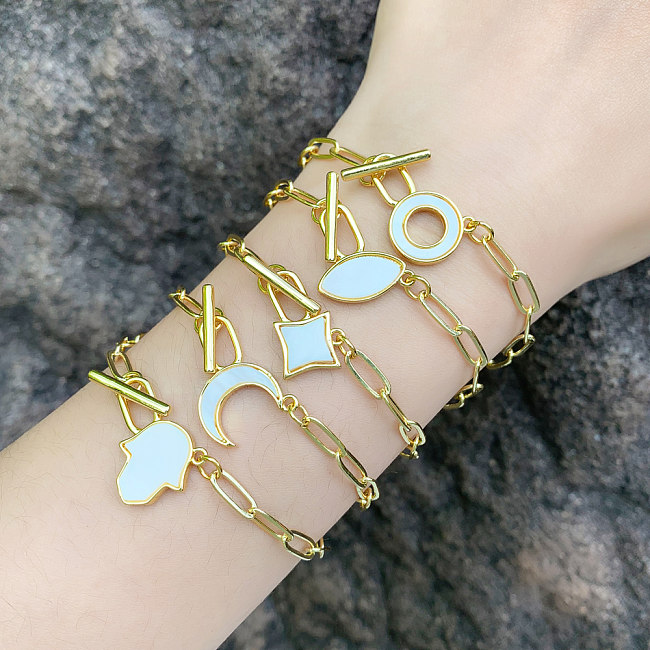 Bracelets plaqués or 18 carats, style rétro Simple, coquille de lune géométrique, bascule en cuivre et émail