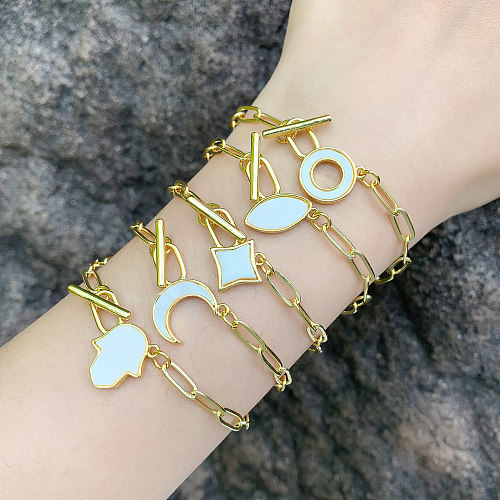 Bracelets plaqués or 18 carats, style rétro Simple, coquille de lune géométrique, bascule en cuivre et émail