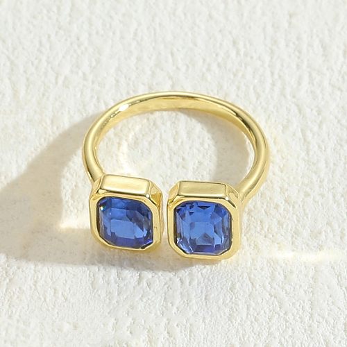 Elegant Square Copper Plating Inlay Zircon 14K Gold Plated Rings