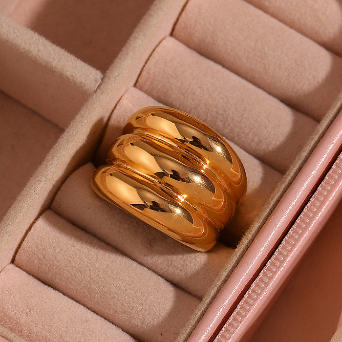 Vintage Style Simple Style Solid Color Stainless Steel Plating 18K Gold Plated Rings