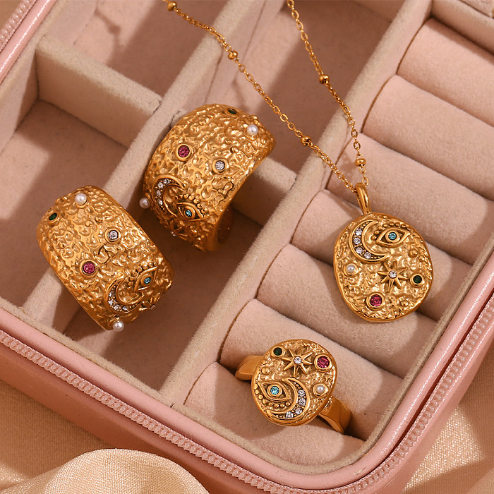 Vintage Style Classic Style Star Stainless Steel Plating Inlay Rhinestones 18K Gold Plated Earrings Necklace