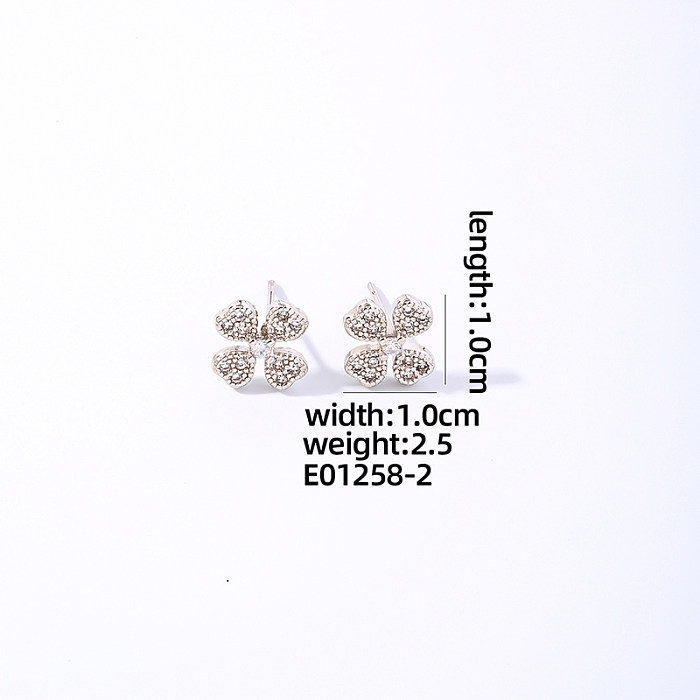 1 Pair Sweet Simple Style Flower Plating Inlay Copper Zircon White Gold Plated Ear Studs