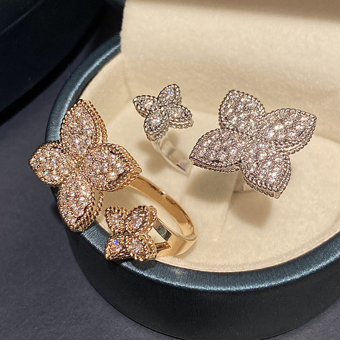 أربع أوراق زهرة خاتم أزياء مفتوح قابل للتعديل السبابة حلقة جديدة خاتم حفل زفاف