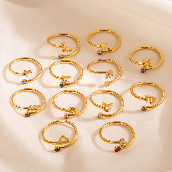 Einfacher Stil, Sternbild-Symbol, Edelstahl, vergoldet, Zirkon, offener Ring, 1 Stück