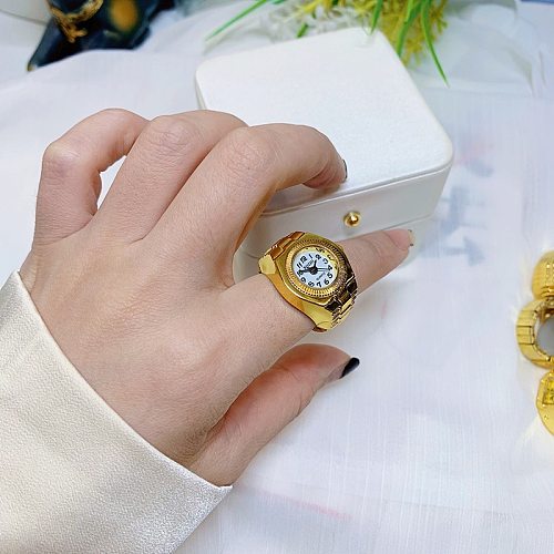 Casual Simple Style Clock Stainless Steel Titanium Steel Plating Gold Plated Open Rings Rings
