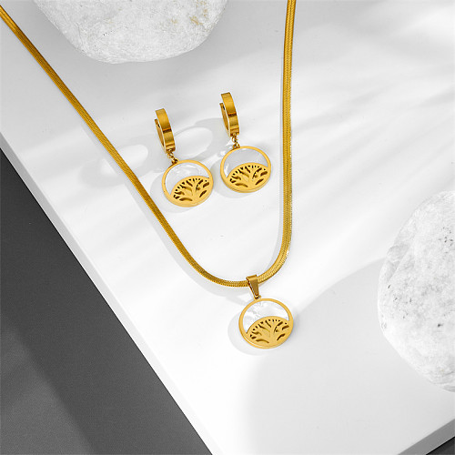 Retro-einfacher Stil, unregelmäßige ovale Titan-Stahl-Inlay-Ohrring-Halskette mit künstlichen Edelsteinen
