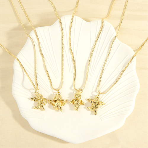 Romantischer Engel im Vintage-Stil aus Kupfer mit 18 Karat vergoldeter Anhänger-Halskette in großen Mengen