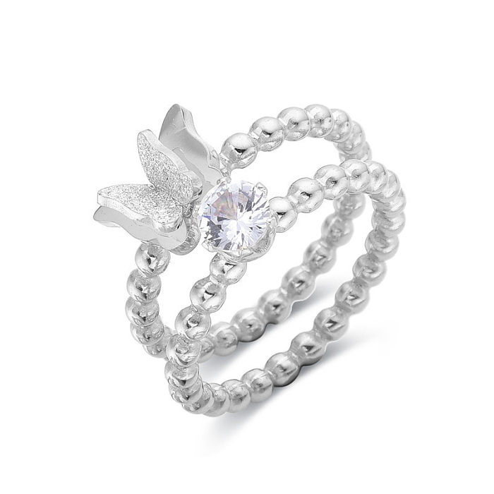 Anéis de pedras preciosas artificiais do embutimento de aço inoxidável do chapeamento da borboleta do estilo moderno