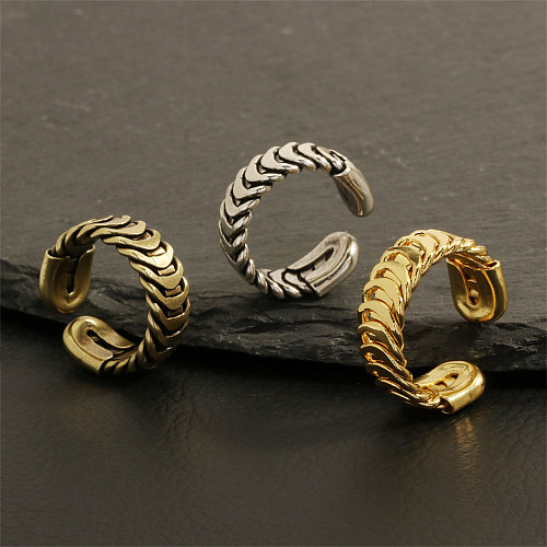 Pentagramme de Style rétro Simple, chaînes de couleur unie, placage de cuivre imprimé, anneaux ouverts plaqués or 18 carats
