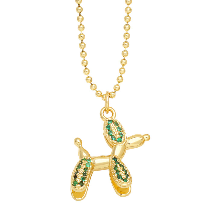 Hip-Hop Dog Copper 18K Gold Plated Zircon Pendant Necklace In Bulk