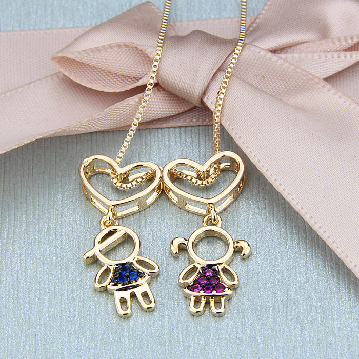 Simple Inlaid Zirconium Heart-shaped Boy And Girl Necklace