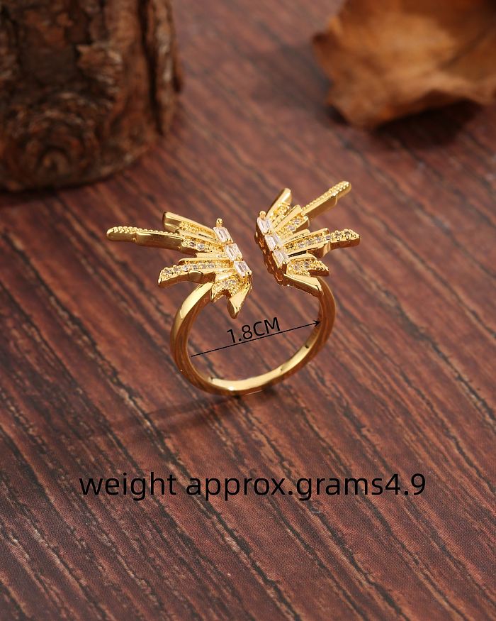 Streetwear Butterfly Copper Plating Inlay Zircon 18K Gold Plated Open Rings