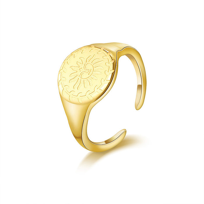 Anillo De Acero De Titanio Que No Se Decolora Ovalado En Oro Real Chapado En Flor De Sol De Moda