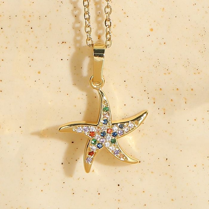 Elegant Classic Style Star Copper Irregular Plating Inlay Zircon 14K Gold Plated Necklace