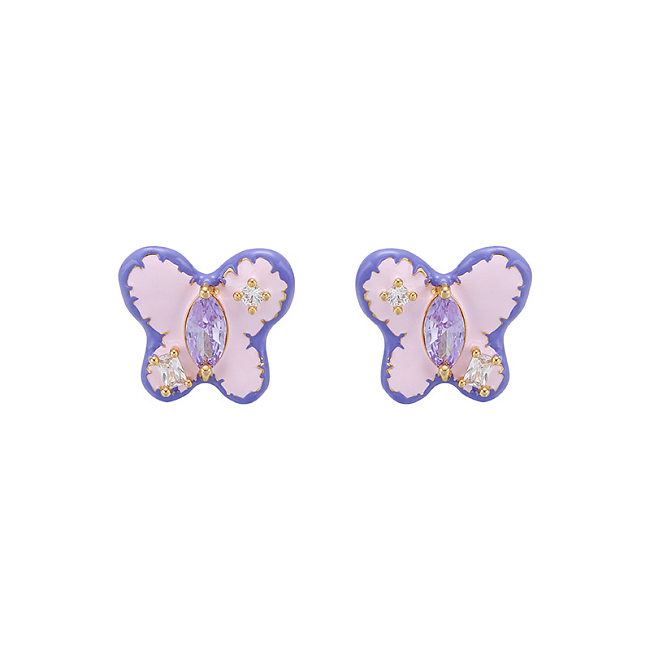 1 Pair Cute Butterfly Inlay Copper Zircon Ear Studs