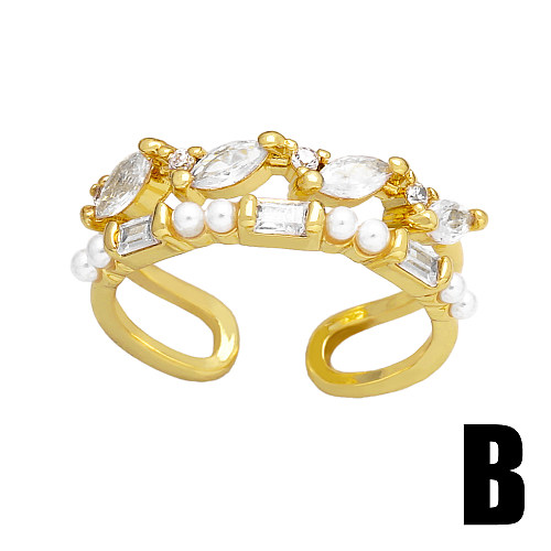 Artistic Heart Shape Copper Plating Inlay Zircon 18K Gold Plated Open Ring