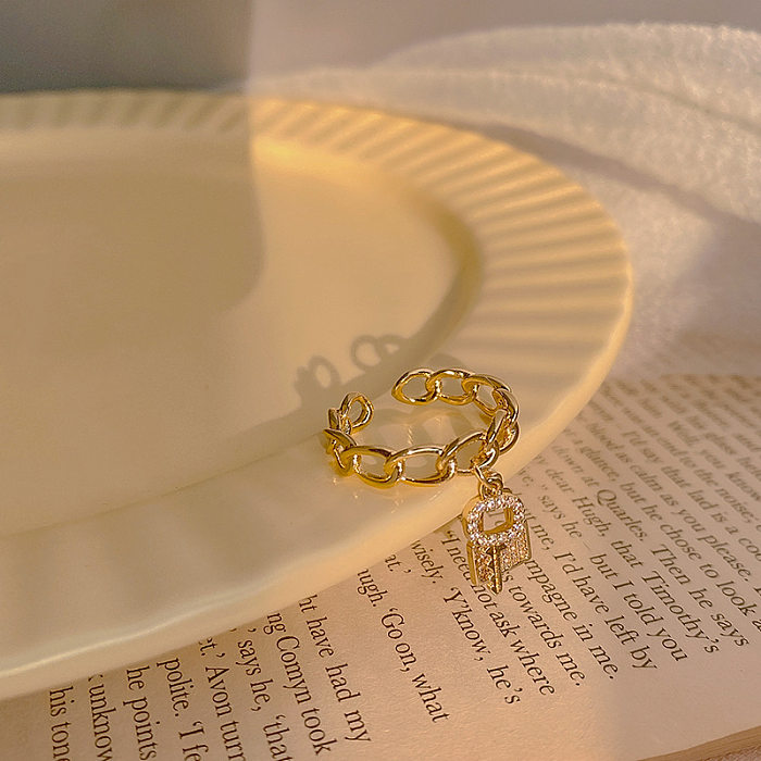Bijoux de personnalité simple sud-coréenne pour femmes, anneau ouvert avec serrure à clé, anneau en Zircon Micro incrusté
