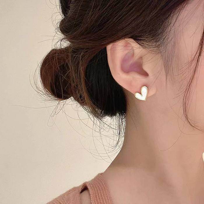 Collier de boucles d'oreilles pour femmes, en forme de cœur, en titane et acier, à la mode
