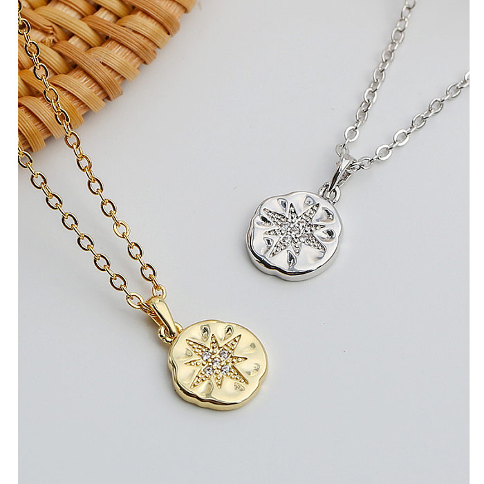 Fashion Star Brass Pendant Necklace Star Plating Artificial Rhinestones Copper Necklaces