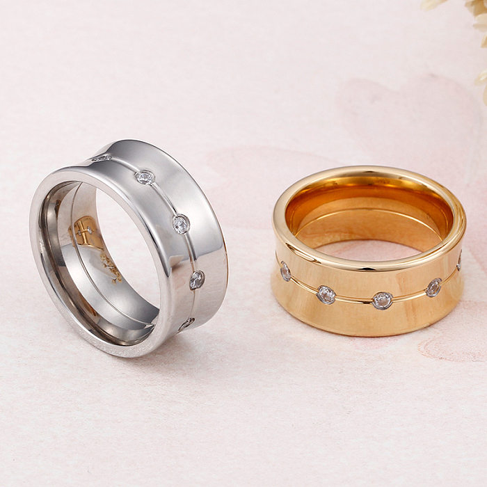 Korean Classic Zircon Plating 18K Real Gold Stainless Steel Ring