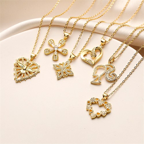 IG Style Simple Style Cross Heart Shape Copper Plating Inlay Zircon Gold Plated Pendant Necklace