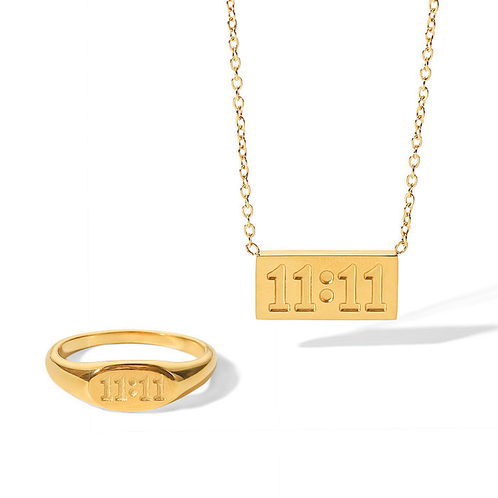 Colar de anéis banhados a ouro de aço inoxidável com número da moda