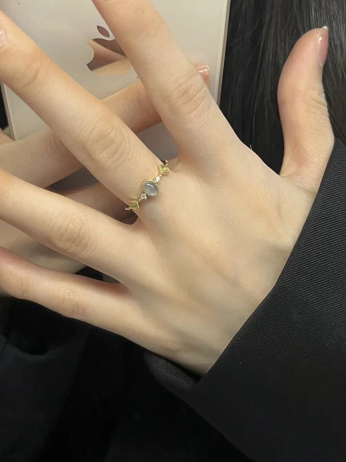 Anéis de zircão embutidos de cobre geométrico estilo básico estilo coreano