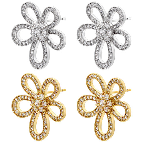 1 Pair Elegant Simple Style Petal Plating Inlay Copper Zircon 18K Gold Plated Ear Studs