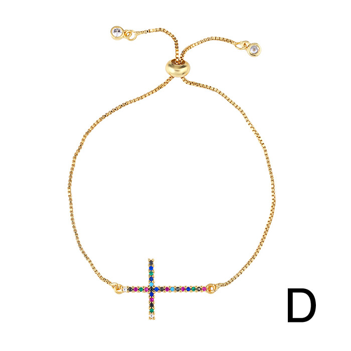 Bracelets Rétro Croix Arc-En-Ciel Oeil du Diable Cuivre Plaqué Or Zircon Bracelets 1 Pièce