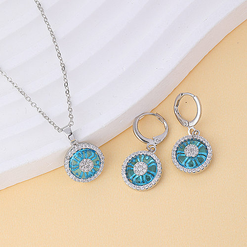 Simple Style Round Copper Plating Inlay Zircon White Gold Plated Earrings Necklace