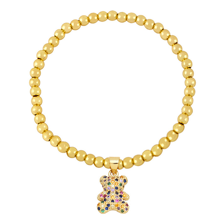 IG-Stil süße Mode Bär Kupfer Perlen Beschichtung Inlay Zirkon Armbänder