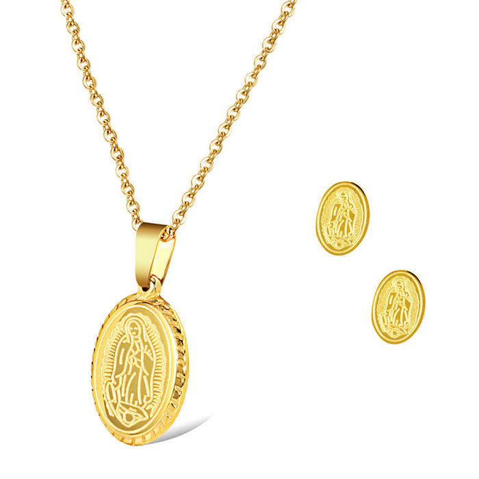 أزياء التيتانيوم الصلب مريم العذراء البيضاوي قلادة معلقة أقراط مجموعة المجوهرات بالجملة
