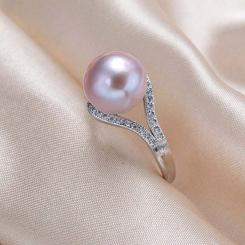 Schlichter Stil, runde Kupfer-Inlay-Perlen-Zirkon-Ringe