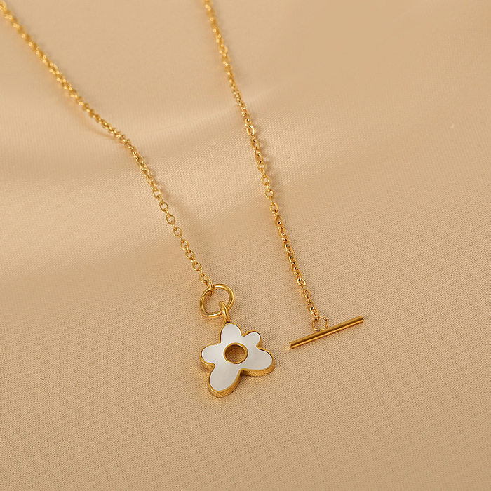 Simple Style Flower Titanium Steel Plating 18K Gold Plated Earrings Necklace