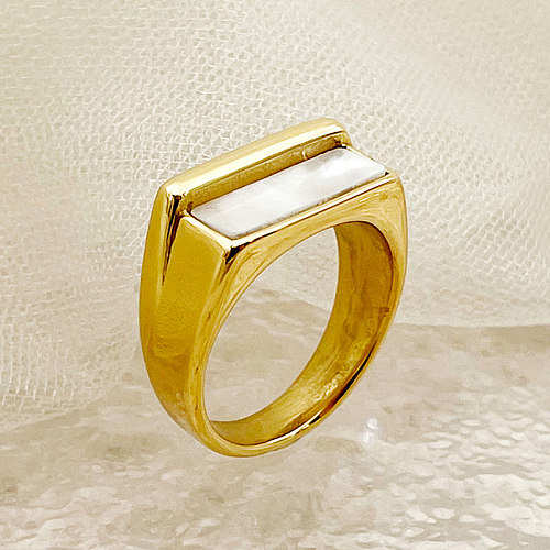 Atacado Casual Elegante Estilo Simples Retângulo Chapeamento de Aço Inoxidável Anéis Banhados a Ouro