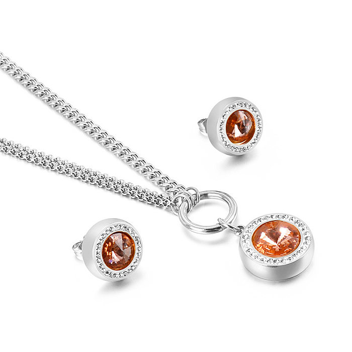 Neue Mode Goldene Kristall Glas Diamanten Ohrringe Halskette Edelstahl Set Großhandel schmuck