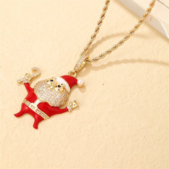 Lässige, süße, süße Weihnachtsmann-Halskette mit Anhänger aus Edelstahl, Kupfer und Zirkon in großen Mengen