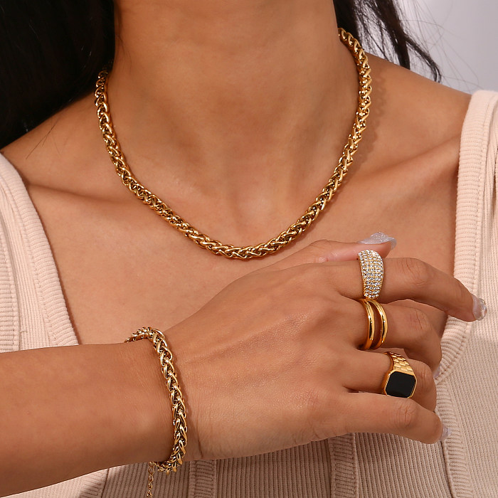 Estilo vintage estilo simples cor sólida chapeamento de aço inoxidável 18K banhado a ouro pulseiras colar