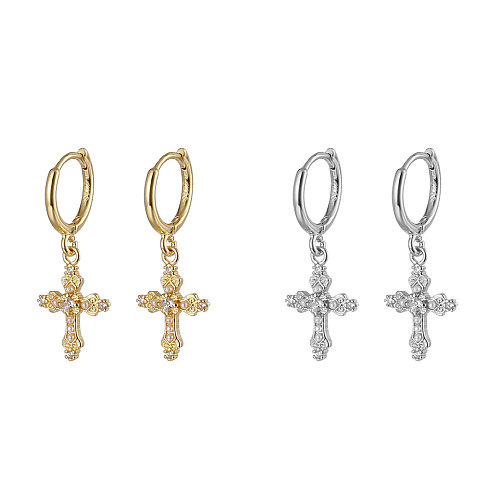 1 Pair Streetwear Cross Plating Inlay Copper Artificial Pearls Drop Earrings