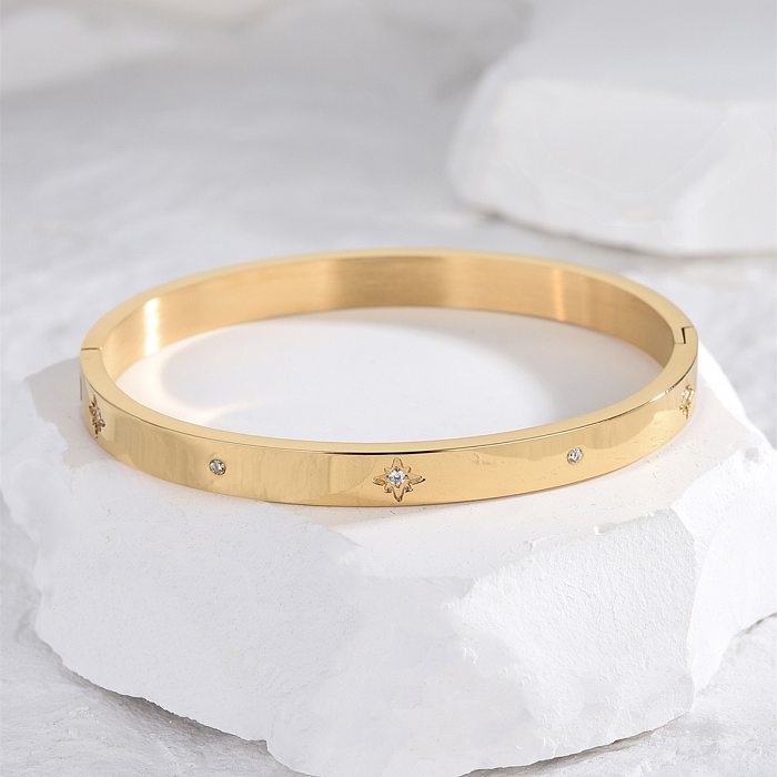 Pulseiras de anéis de pedras preciosas artificiais com embutimento de aço de titânio estrela elegante